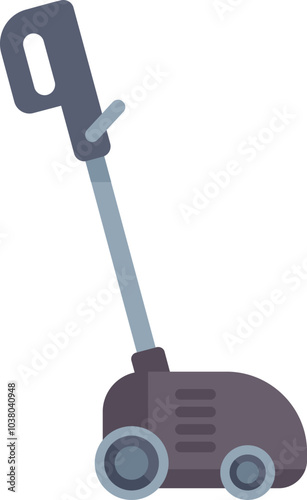 Modern lawn mower standing on white background, gardening tool for cutting grass, flat vector illustration