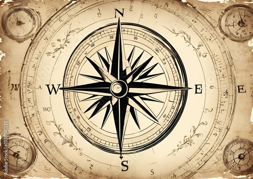 Vintage retro compass isolated on white.
