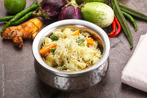 Indian vegetarian pilao basmati rice photo