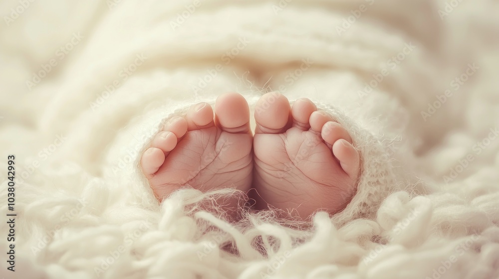 Close-up of a baby’s tiny feet and hands against a soft background Close-up of a baby’s tiny feet and hands against a soft background