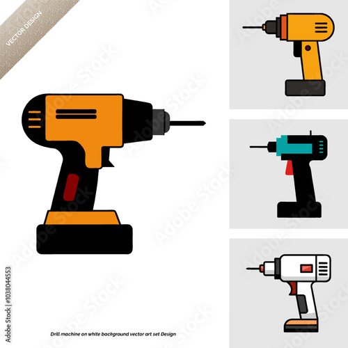Drill machine on white background vector art set Design