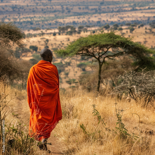 A native African who walks in the desert, Generative AI