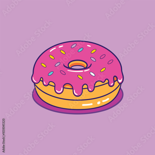 Pink Glazed Donut with Sprinkles Cartoon Vector Icon Illustration.