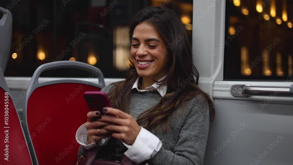 Young woman surfing the net during a night bus ride Young woman surfing the net during a night bus ride