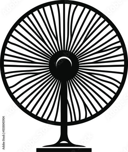 A minimalist black fan depicted in a flat vector illustration style, featuring a simple design against a white background. Adobe Illustrator Artwork