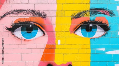 Close-Up of Vivid Street Art on Brick Wall with Rich Textures in a Photorealistic Urban Scene