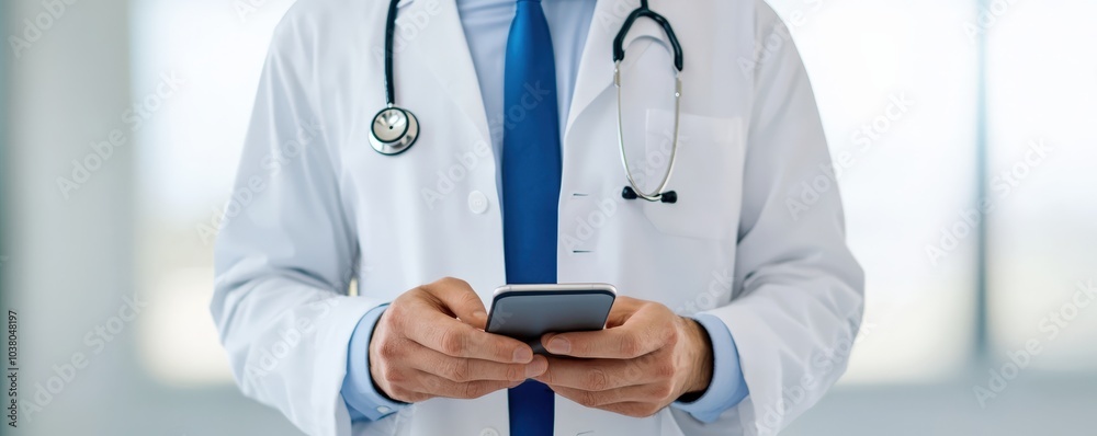A healthcare professional in a white coat checks their smartphone, illustrating the integration of technology in modern medical practice. A healthcare professional in a white coat checks their smartphone, illustrating the integration of technology in modern medical practice.
