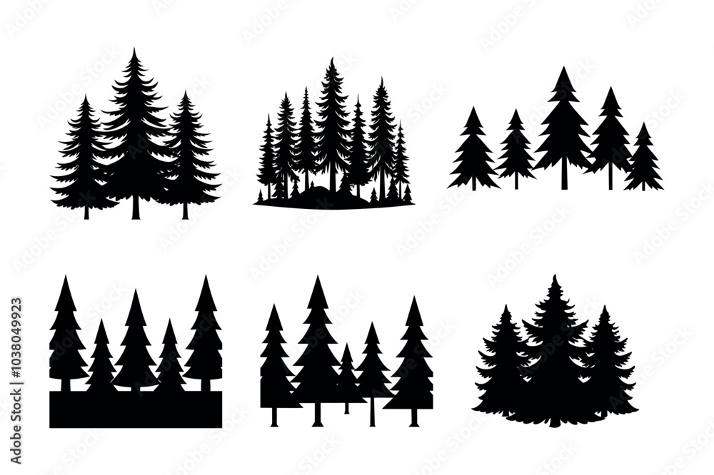 Fototapeta premium pine tree forest silhouette. pine tree landscape - Forest tree silhouettes collection