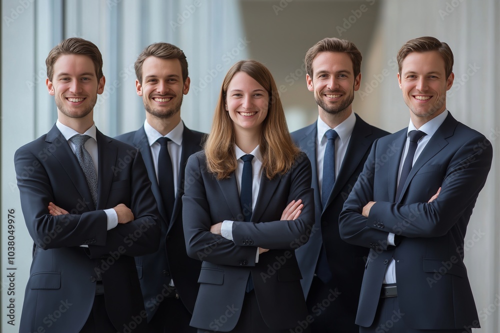 Confident Business Team in Formal Attire with Crossed Arms Confident Business Team in Formal Attire with Crossed Arms