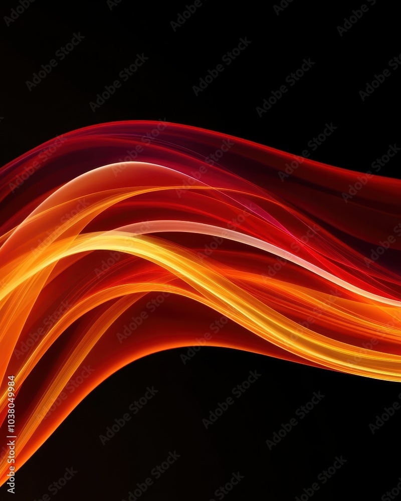 Fototapeta premium Abstract Red and Orange Flowing Lines on Black Background, Dynamic Design Element