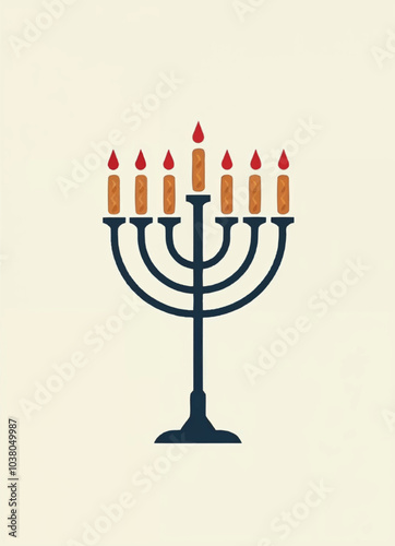 a vector drawing of a menorah with the candles lighted up on yellow background