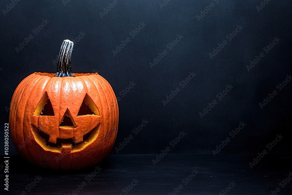 Smiling carved pumpkin on dark background Smiling carved pumpkin on dark background