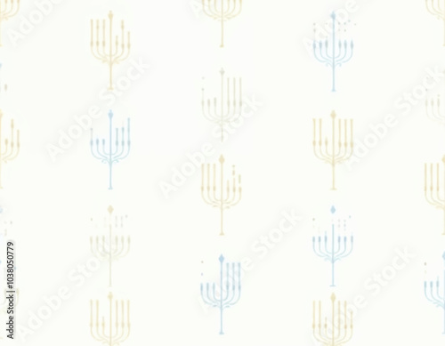 a wallpaper with seamless menorahs in a blue and gold pattern on beige background
