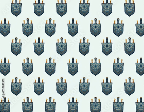 a hanukkah vector collection of dreidels in seamless pattern on a green background