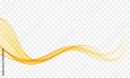 Orange wavy lines, the flow of an abstract transparent wave, a design element.