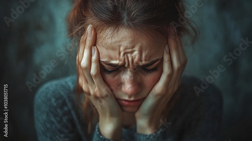 Individual with psychogenic pain sitting with their head in their hands and showing both mental and physical distress