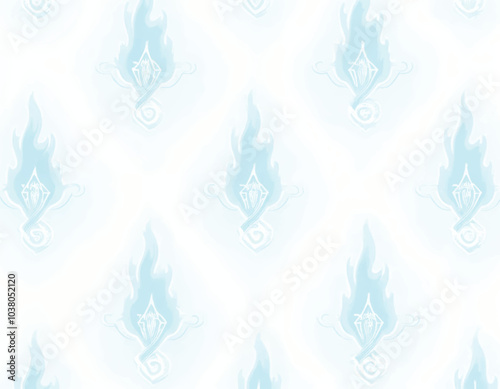 vector seamless pattern of the blue and green hanukkah flames on the white background