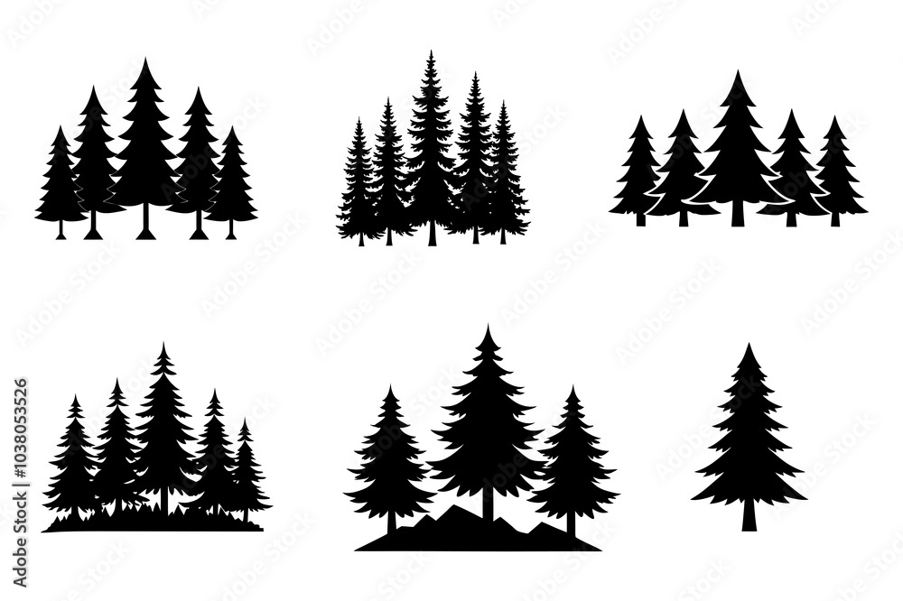 pine tree forest silhouette. pine tree landscape - Forest tree silhouettes collection pine tree forest silhouette. pine tree landscape - Forest tree silhouettes collection