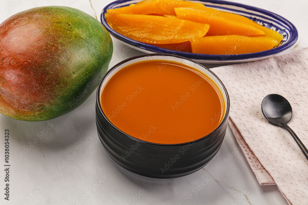 Sweet mango puree in the bowl Sweet mango puree in the bowl