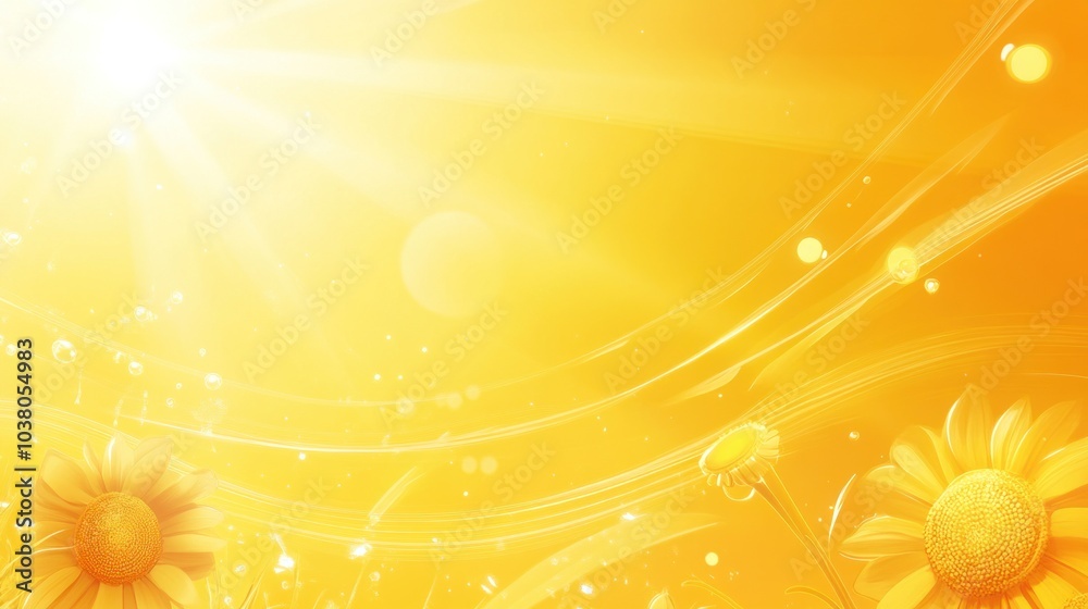 A bright, sunny background with flowers, conveying warmth and positivity.