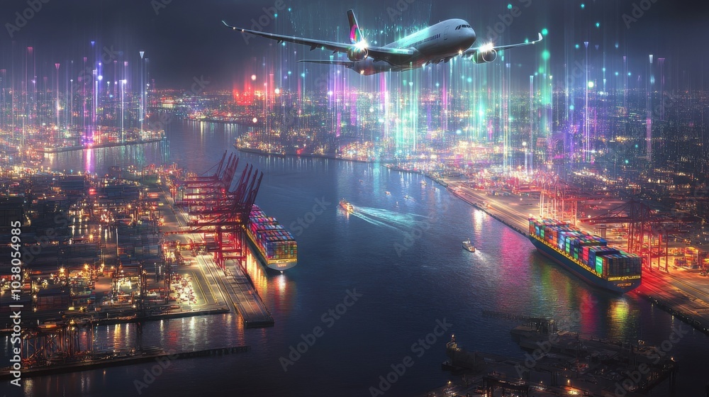 Obraz premium Aerial view of a vibrant city at night