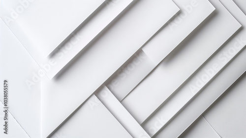 A minimalist arrangement of layered white paper forms, creating an abstract and modern aesthetic.
