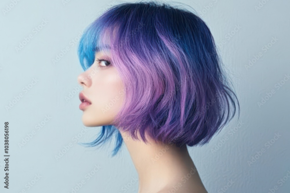 portrait of a woman with purple blonde hair style portrait of a woman with purple blonde hair style