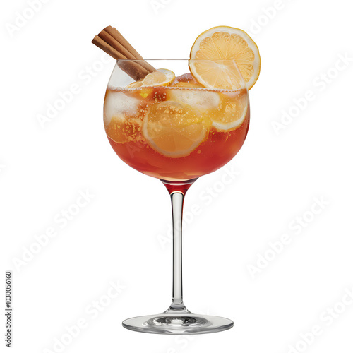 Isolated Cinnamon Lemon Fizz Cocktail Drink Glass on a Transparent Background, Png Format, 3d Cocktail Drink Glass Image photo