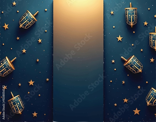 vector of a dark blue wall with stars and modern dreidels with an empty banner on it