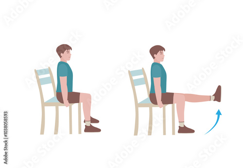 Exercises that can be done at-home using a sturdy chair.
Slowly raise the leg until it is horizontal. Hold for five seconds, and slowly let it return to the ground.  with Knee Extension posture. 