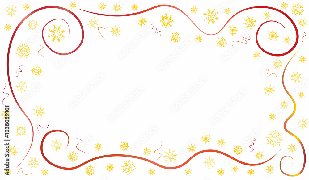 beautiful New Year background with golden snowflakes and a red frame beautiful New Year background with golden snowflakes and a red frame