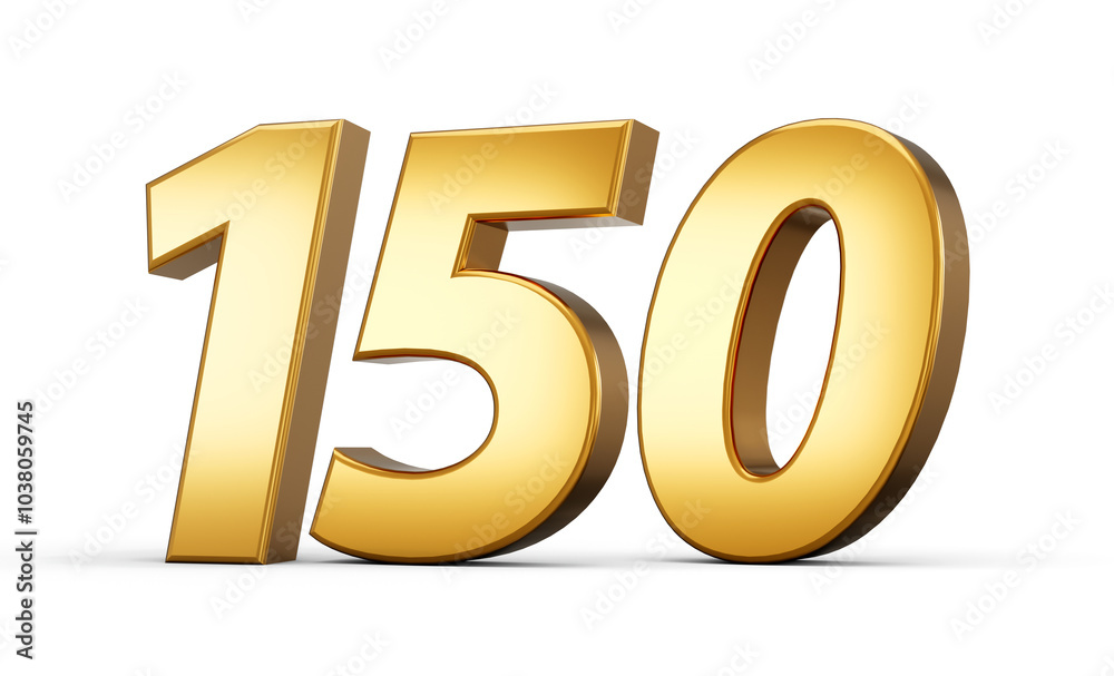 3d number 150 one hundred fifty Gold text isolated on white background with reflection 3d illustration 3d number 150 one hundred fifty Gold text isolated on white background with reflection 3d illustration