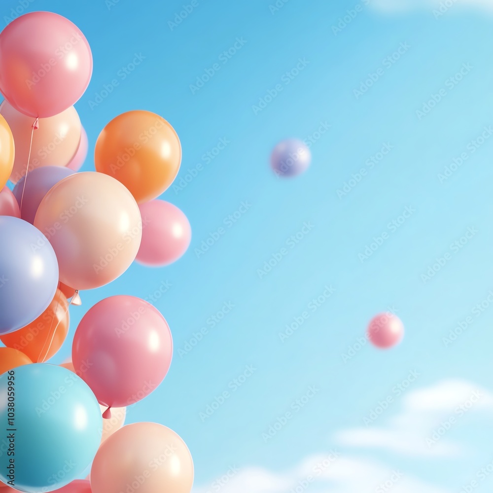 custom made wallpaper toronto digitalColorful balloons floating against a bright blue sky, cheerful and festive vibe.