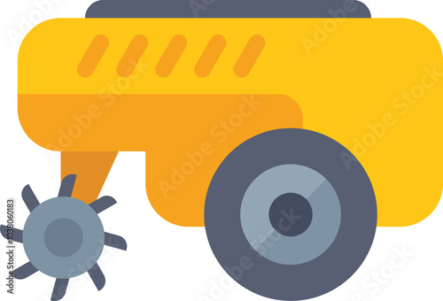 Yellow combine harvester working the fields and harvesting crops