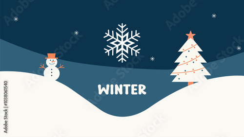 Happy Snowman Winter Landscape with Snow and Trees