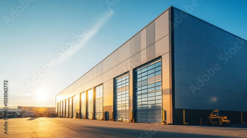 Obraz na płótnie Modern Industrial Warehouse at Sunset w salonie