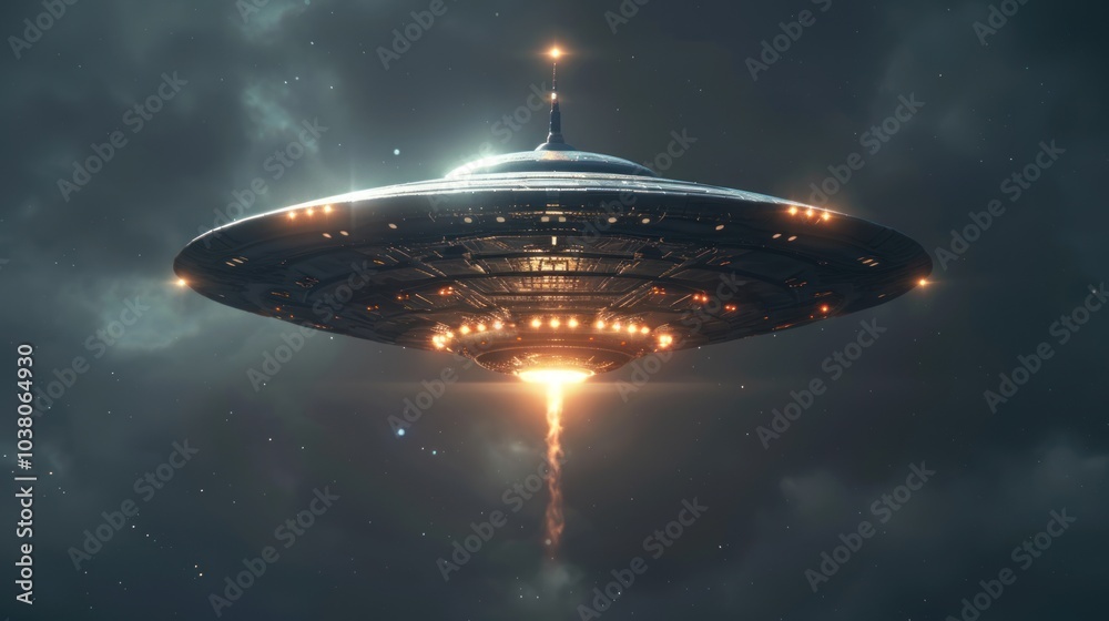 flying saucer UFO with light beam flying saucer UFO with light beam