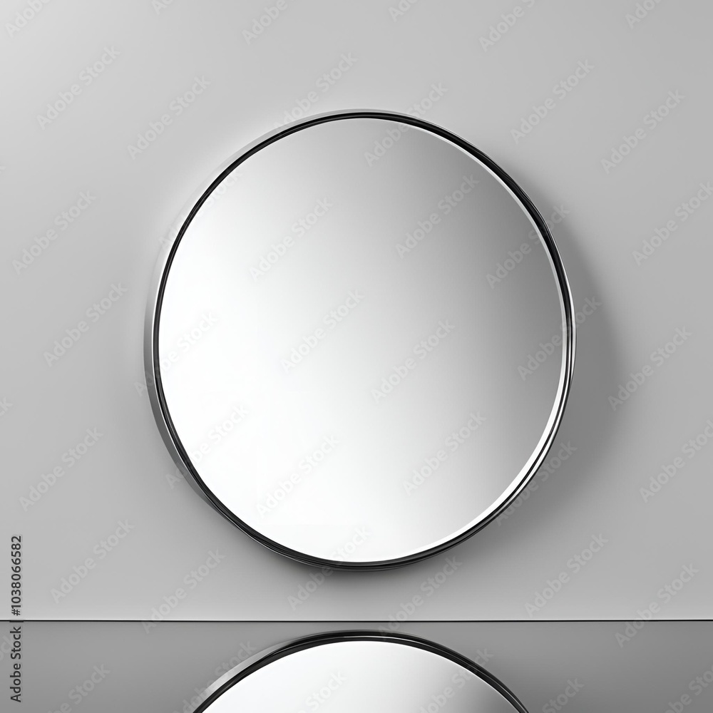 Elegant Round Mirror on a Soft Gray Background with Minimalist Design and Refined Simplicity.