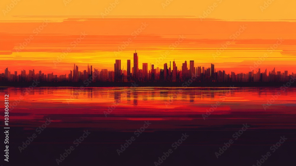 Fototapeta premium Bold City Skyline at Sunset with Subtle Lighting