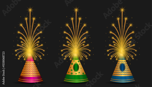 Set of Diwali, crackers, Fireworks, crackers background, Diwali crackers, PNG. And. transparent background. Vibrant Pink Diwali Crackers with Sparkling Display,