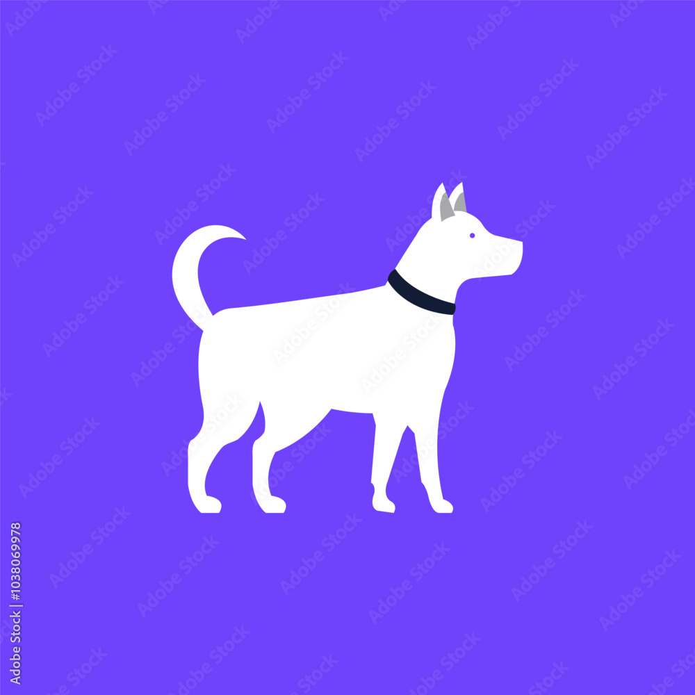 white dog standing with black belt on the neck illustration vector eps white dog standing with black belt on the neck illustration vector eps