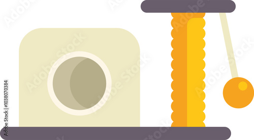 Cat scratching post with hanging ball toy icon illustration isolated on white background