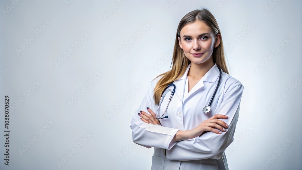 Happy Young Doctor Girl Standing in Solid Background Happy Young Doctor Girl Standing in Solid Background