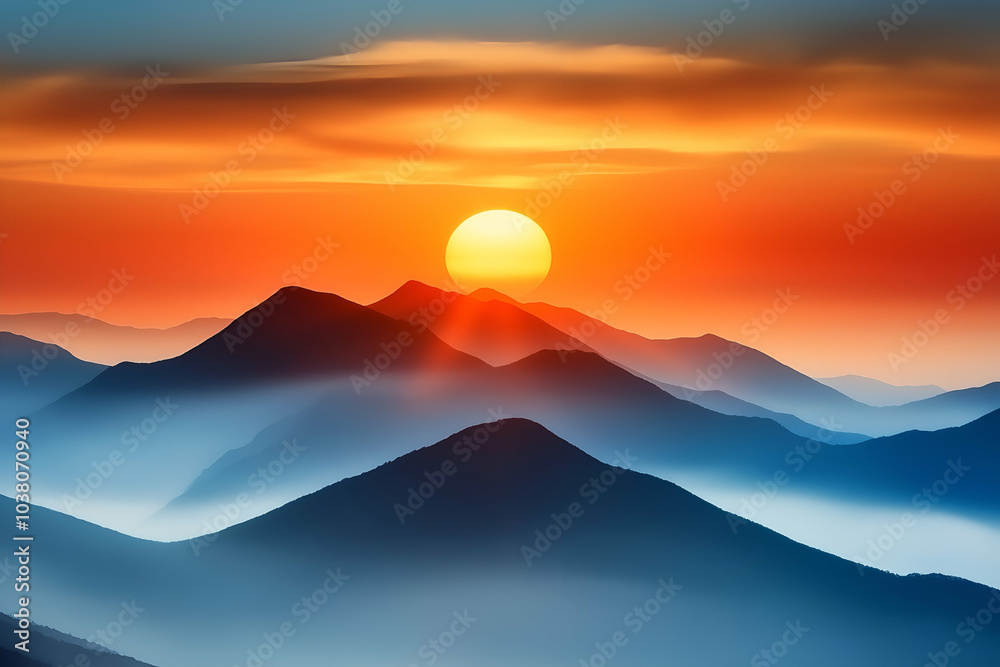 Sunrise Over Misty Mountains Sunrise Over Misty Mountains