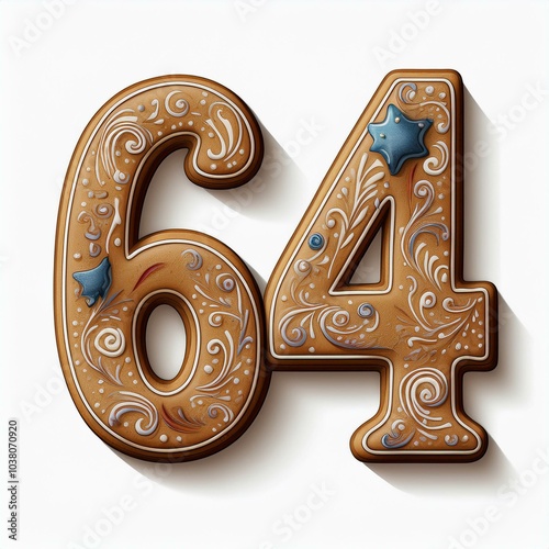 Decorated cookie, number 64, illustration for birthday or anniversary celebration photo