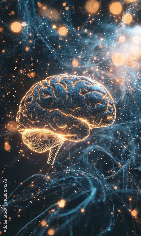 Fototapeta premium Glowing brain in a network of lights.