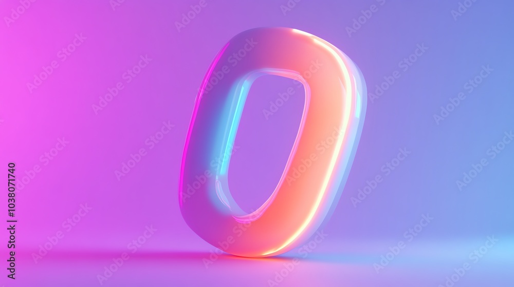 The number zero, with a light blue and orange glow, stands in front of a light pink and blue background. The number zero, with a light blue and orange glow, stands in front of a light pink and blue background.