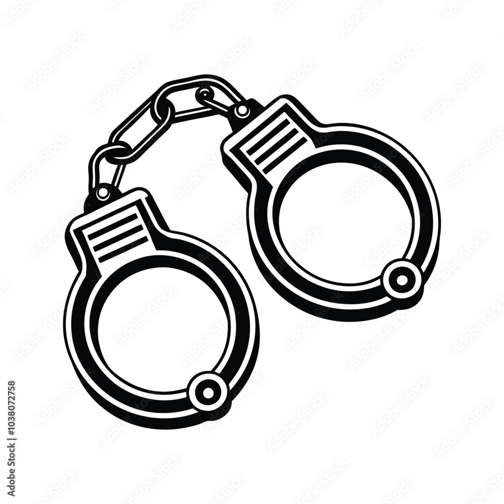 Handcuff silhouette vector icon with white background Handcuff silhouette vector icon with white background