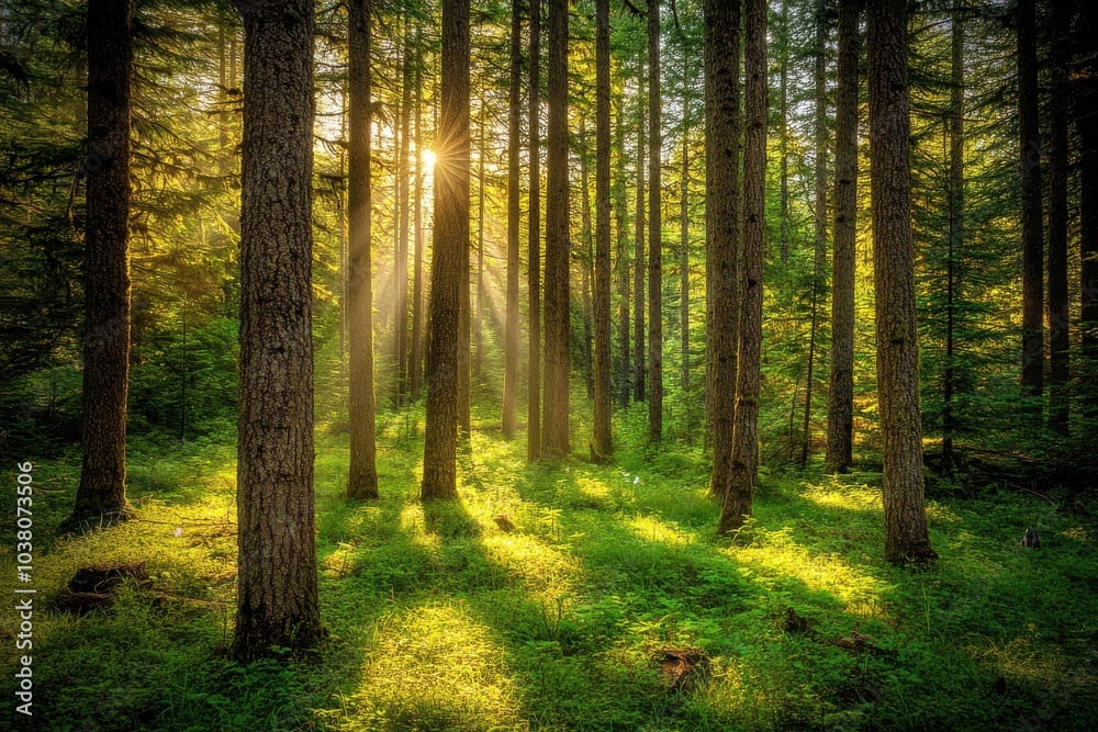 Obraz premium late autumn forest in the morning