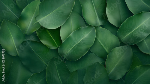 Lush Tropical Green Banana Leaves Background Illustration